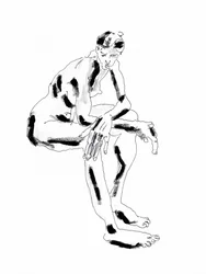 Zittende, in gedachten verzonken figuur