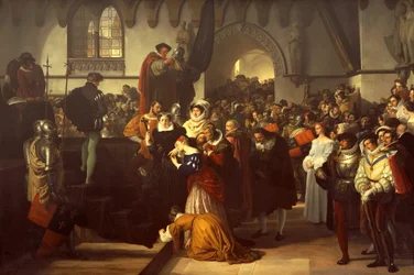 Maria Stuart wordt naar het schavot geleid