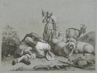 Herder en herderin met schapen en geit