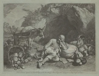 Oude man leunend tegen een zak, waarschijnlijk na 1767