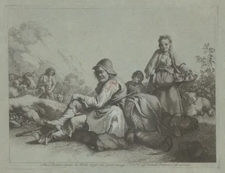Zittende herder en een boerin met een mand, 1759-1782