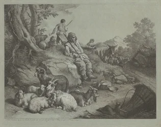 Zittende herder voor een kudde geiten, na 1766