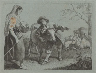 Herder wijst de richting aan een herderin