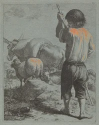 Herder met ezel, schapen en geit
