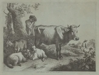 Staande Koe en een Herderjongen met Kudde