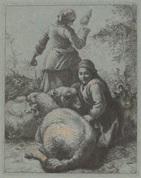 Vrouw Spinner en een Herder met Kudde, 1758-1759