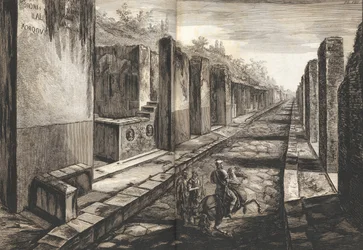Uitzicht vanaf de straat die onder de poort naar de stad Pompeii binnenkomt, met de voetgangers, 1804