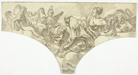 Borstwering met zittende allegorische figuren van Hoop en Concord
