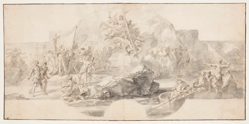 Studie voor schilderij "De landing van Columbus in Amerika," Sala del Minor Consiglio, Palazzo Ducale, Genua, Italië
