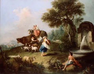 Landschap met een Fontein, Figuren en Dieren