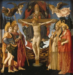 Het paneel van de Heilige Drie-eenheid van het Santa Trinità-altaarstuk in Pistoia, 1455-1460