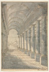 Tongewelf arcade weergegeven in perspectief, 1700s