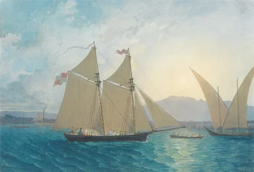 De tewaterlating van "La Sorcière" op het Meer van Genève