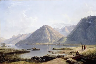 Uitzicht op het Meer van Genève met de stad Villeneuve, 1836