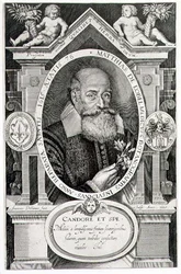 Portret van Matthias de Lobel (1538-1622) gegraveerd door de kunstenaar
