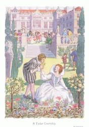 Een Tudor-verkering (kleurenlitho)