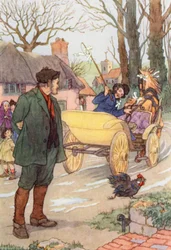 Illustratie voor De krekel op het haardvuur van Charles Dickens (kleurenlitho)