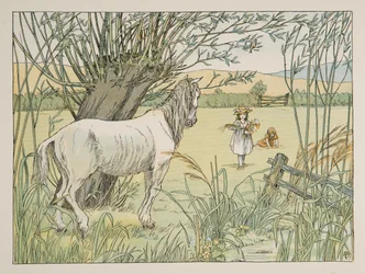 Het oude buspaard, uit Vier en twintig zwervers, pub. 1900 (kleurenlitho)