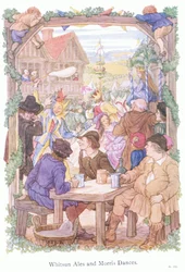 Pinksterbier en Morrisdansers (kleurenlitho)