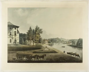 Een uitzicht op de rivier de Theems naar de Richmond Bridge
