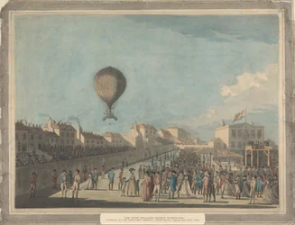 De eerste ballonvaart in Engeland, september 1784, vanaf het Artillery Ground, Moorfields