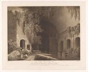 Twee tekenaars bij het Nymphaeum van Egeria in het Caffarella Park bij Rome