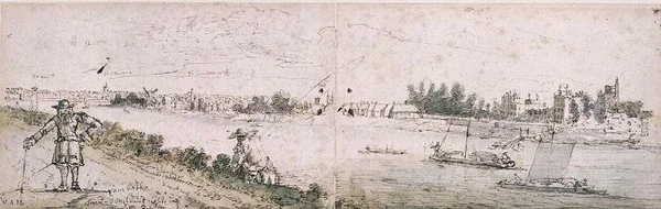 Uitzicht op Lambeth vanaf Millbank naast het huis van Lord Peterborough