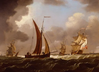 Britse Oorlogsschepen en Vissersboten in een Strakke Bries