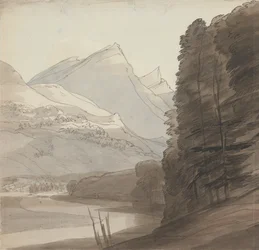 Aan de kant van de Rijn bij de bron, licht van rechts