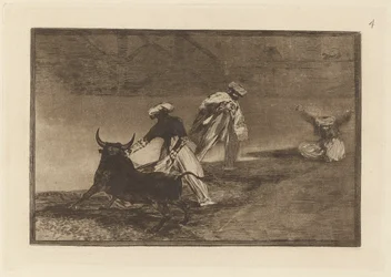 Ze spelen een ander met de cape in de omheining, Plaat 4 uit La tauromaquia