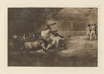 Paard Omvergeworpen door een Stier, Plaat B uit La tauromaquia (derde editie)