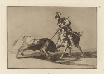 El Cid Campeador die een andere stier spietst, Plaat 11 uit La tauromaquia