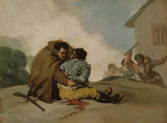 Broeder Pedro bindt El Maragato met een touw.