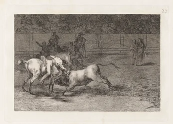 Mariano Ceballos, alias el Indio, mata el toro desde su caballo (Mariano Ceballos, Alias de Indiaan, Doodt de Stier vanaf zijn Paard), Plaat 23 uit La tauromaquia