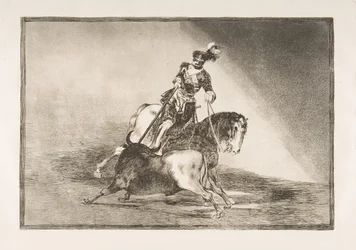 Plaat 10 uit La Tauromaquia: Karel V steekt een stier in de ring in Valladolid, 1816