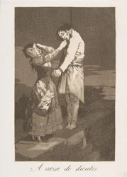 Plaat 12 uit Los Caprichos: Op jacht naar tanden A caza de dientes, 1799