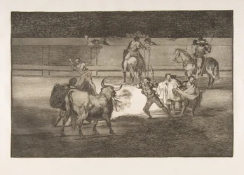 Plaat 31 van de Tauromaquia: Banderillas met Vuurwerk