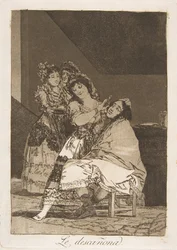Plaat 35 uit Los Caprichos: Ze plukt hem kaal, 1799