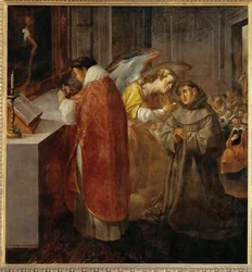 De heilige Bonaventura ontvangt de communie uit de handen ...