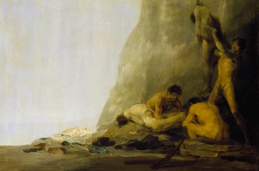 Kannibalen bereiden hun slachtoffers voor, of De lichamen van Jean de Brebeuf en Gabriel Lallemant worden gevild door de Iroquois in 1649, ca 1800-08 (olieverf op paneel)