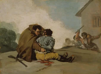 Broeder Pedro bindt El Maragato vast met een touw