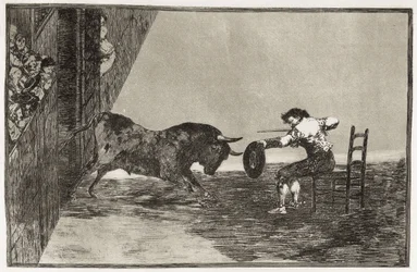 De stoutmoedigheid van Martincho (waarschijnlijk Antonio Ebassum) in de arena van Zaragoza. 1816. (24,9 x 35,7 cm). Plaat 18 uit „De kunst van het stierenvechten”. Spanje. Madrid (Autonome Gemeenschap). Madrid. Nationale Bibliotheek