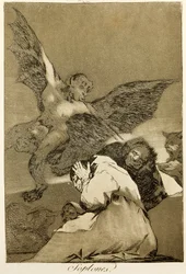 Klikspannen, door Francisco de Goya (1746-1828), ets en aquatint nummer 48 in de serie Capricci (circaprichos)