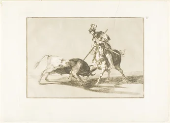 De Cid Campeador die een andere stier spiest, plaat elf uit De Kunst van het Stierenvechten