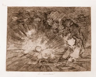 De rampen van de oorlog: Zal hij herrijzen? (ets van voorbereidende tekening)