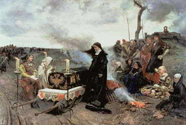 Johanna de Waanzinnige (1479-1555) begeleidt de kist van Filips de Schone (1478-1506) naar het kartuizerklooster Miraflores in Granada, 1877