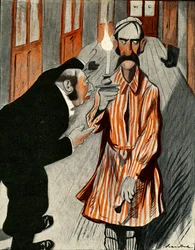 Een chagrijnige Engelsman wordt geholpen door een personeelslid in een Frans hotel, 1903