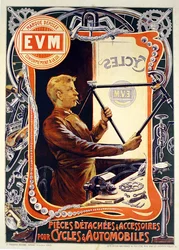 Poster voor E.V.M. fietsonderdelen