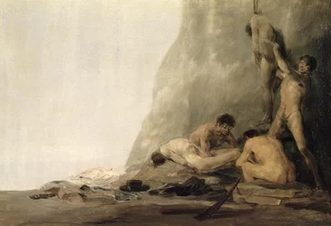 Kannibalen die hun slachtoffers voorbereiden, of de lichamen van Jean de Brebeuf en Gabriel Lallemant die in 1649 door de Irokezen worden gevild, ca. 1800-08 (tegenhanger van 83792)