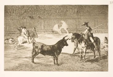 De gevierde picador, Fernando del Toro, provoceert de woeste stier met zijn lans